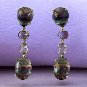 Rarities Carol Brodie Gold Plated Sterling Silver Fluorite  Drop Earrings NWT
